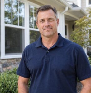 man in a blue shirt